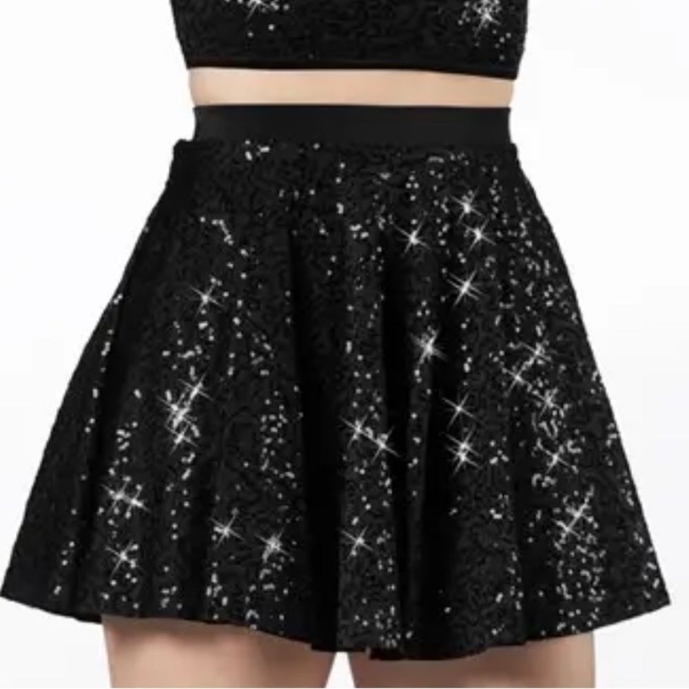 Balera Brand Black Sequin Skater Skirt with Shorts Lining Adult Small‎